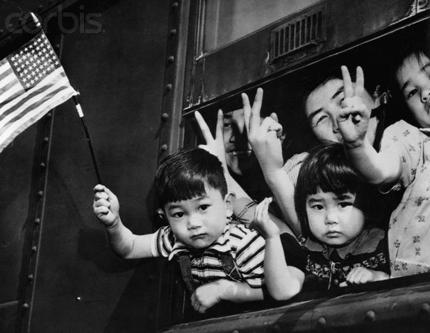 Japanese Americans in Route to Internment Camp