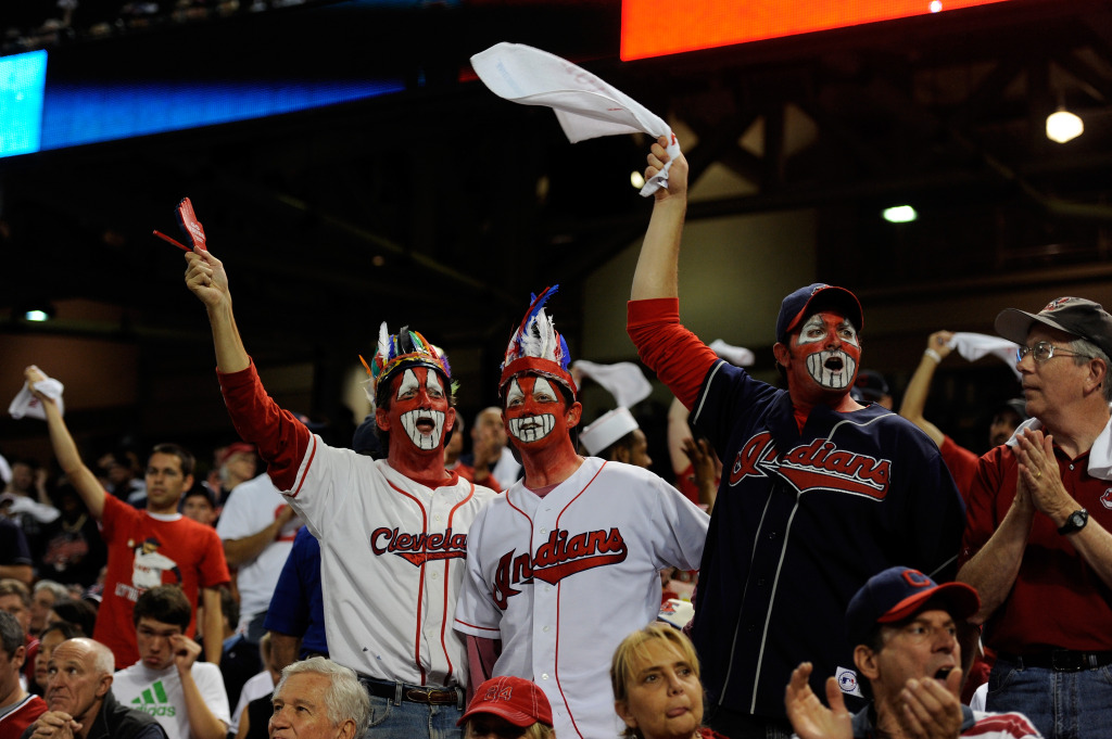 Fans at a Cleveland Indians baseball game dress in redface. Photo credit: Jason Miller / Getty Images
