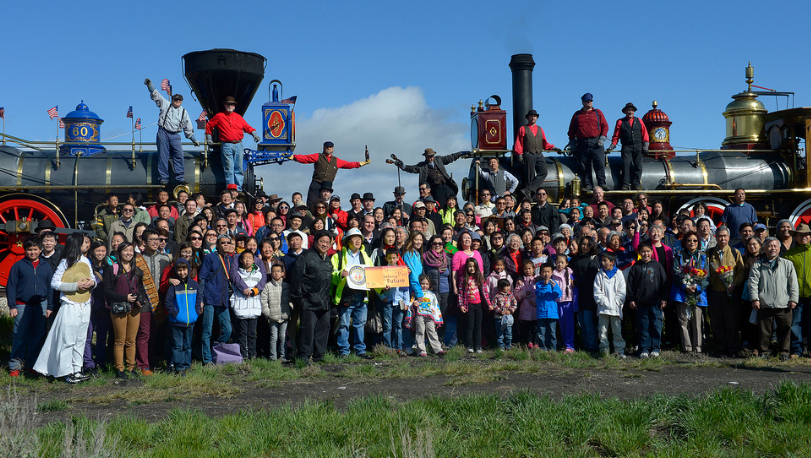 Over 200 Asian Americans congregated at Golden Spike National Park on May 10th in a 'photographic act of justice'. (Photo credit: Scott Sommerdorf / The Salt Lack Tribune)
