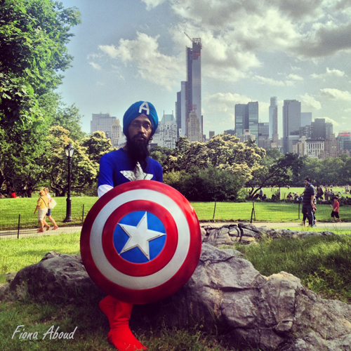 Vishavjit Singh as Sikh Captain American. (Photo credit: Fiona Aboud)
