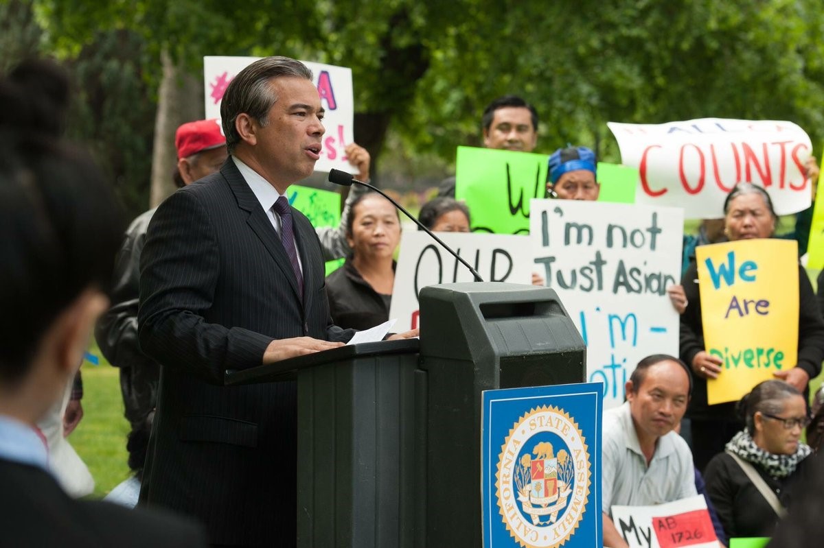 California State Assemblymember Rob Bonta, author of The Ahead Act (AB1726) which would expand data disaggregation for AAPIs in California, speaks to supporters at a rally earlier this year. (Photo Credit: Twitter)