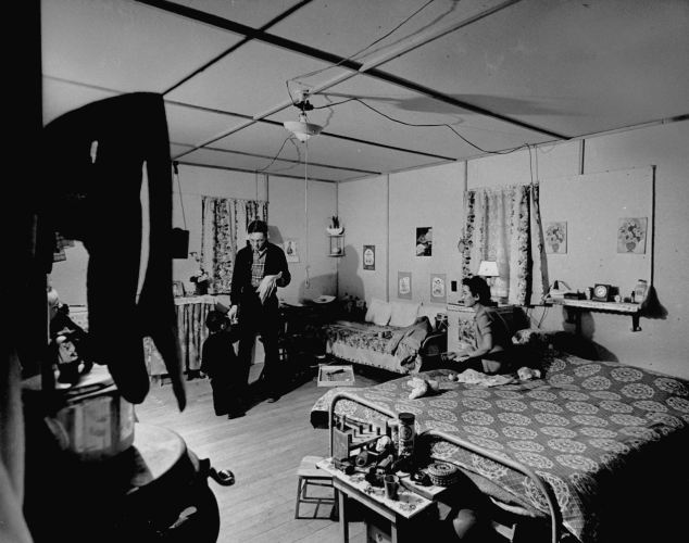 Living quarters of a Japanese American family interned at the Heart Mountain alien relocation center.