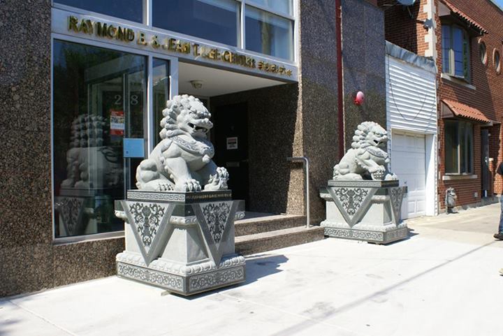 Guardian lions that were donated to the Chinese-American Museum of Chicago last year, and that were vandalized this month. Photo credit: CCAM