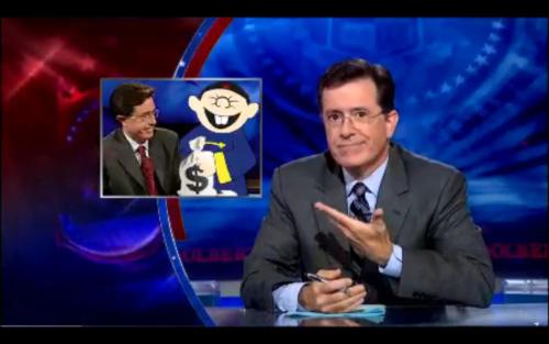 Stephen Colbert: "Now folks, you are here on an historic night. The Report has been on the air almost seven years now and it has gone through a lot of changes. I mean, who could forget year one and my animated antigovernment sidekick, The Spends Too Much Chinaman. It was a different time. We can’t judge them."