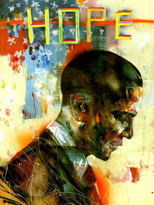 David Choe's portrait of then-Senator Barack Obama, which was chosen to hang in the White House.