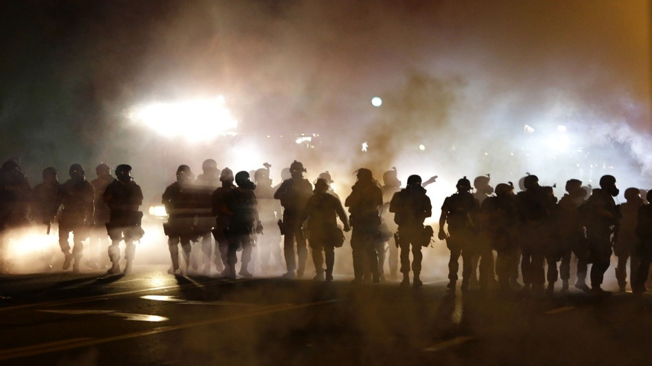The streets of Ferguson, occupied by Ferguson police department under informal martial law.