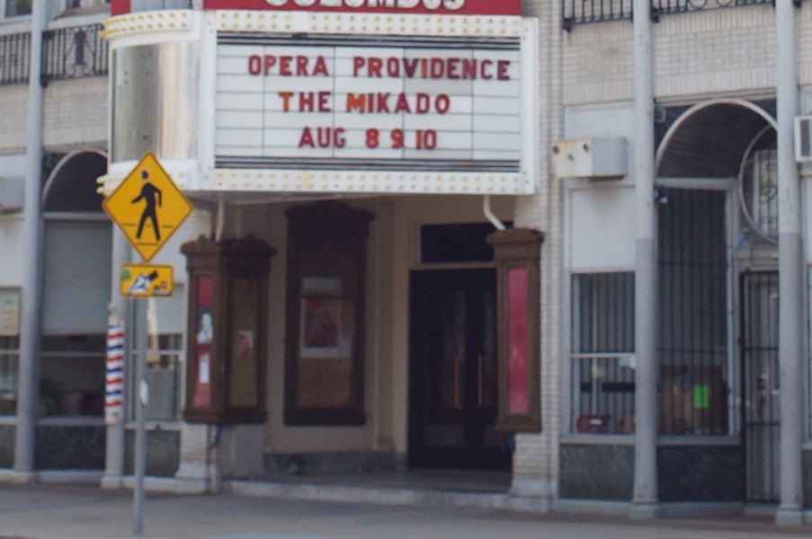 The marquee at the Providence-area Columbus Theatre, where "The Mikado" was put on with actors in yellowface earlier this month. (Photo credit: James McShane)