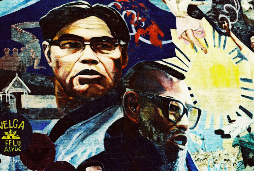 A Los Angeles-area mural depicting Filpino American labour leaders Philip Vera Cruz and Larry Itliong. (Photo credit: Flickr)