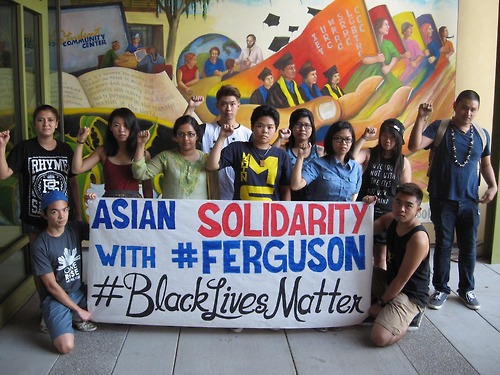 Students at UC Davis tweeted this picture of themselves in solidarity with Ferguson protesters.