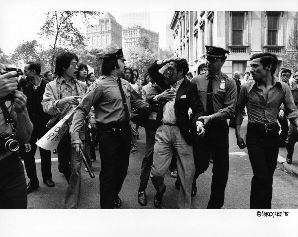 An iconic image of a police brutality victim in 1975, photo by Corky Lee.