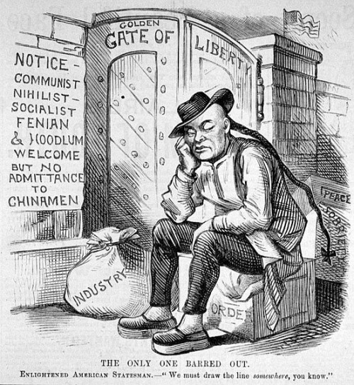 A 19th century political cartoon depicting Chinese Exclusion.