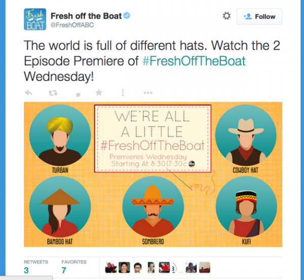 A since-deleted tweet from the marketing campaign behind "Fresh Off The Boat".