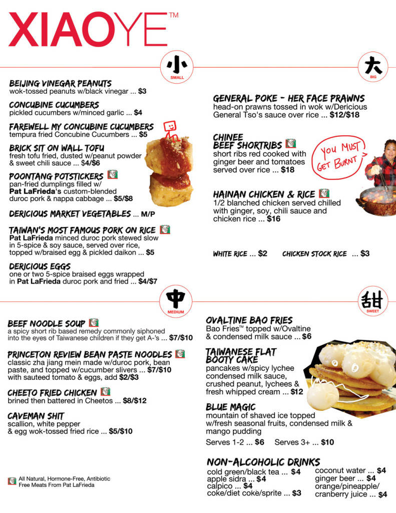 The menu at Eddie Huang's Xiao Ye.