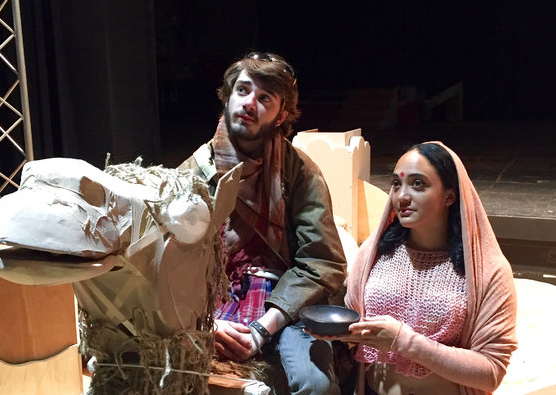 Clarion University student actors Sam Atwell and Kiah Harrington-Wymer in a rehearsal photo from the school's planned production of “Jesus in India” published to social media. (Photo Credit: Clarion University)
