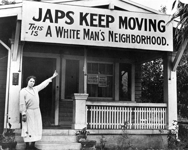An anti-Japanese sign placed above a house before World War II.