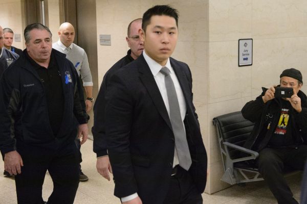 Peter Liang enters the Brooklyn courthouse, in a photo dated February 8, 2016. (Photo credit: Charles Eckert)