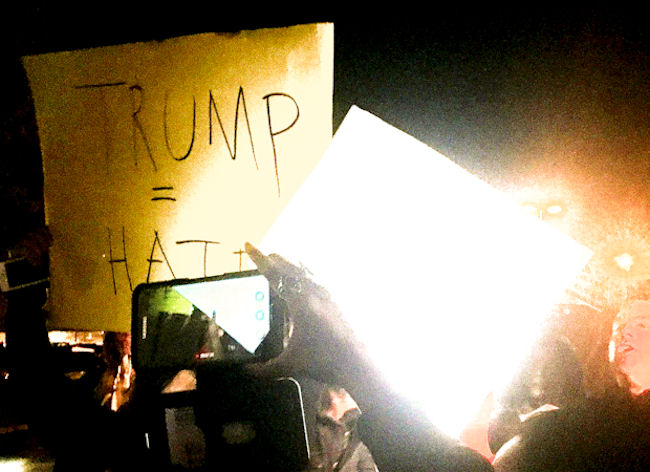 An image of protesters outside a Trump rally held over the weekend in New Jersey. (Photo credit: Sudip Battacharya)